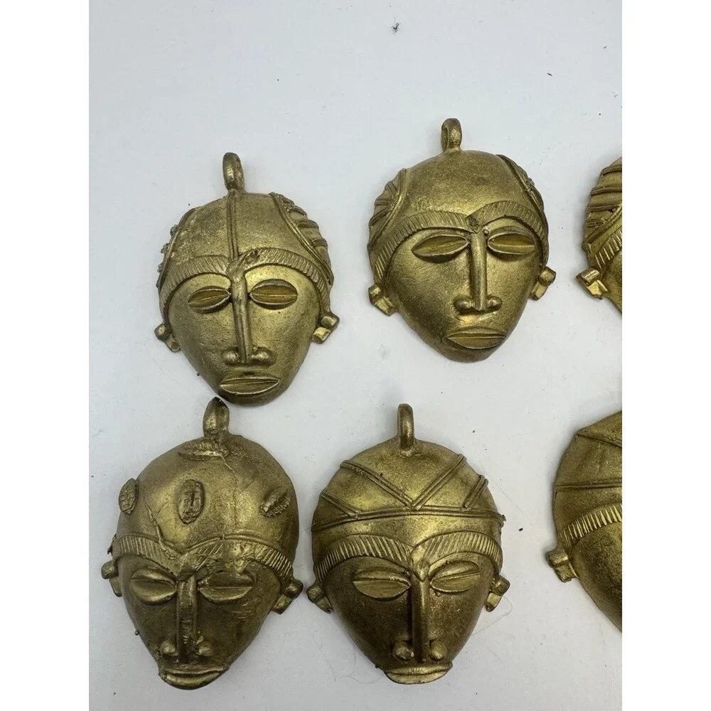 Lot Of 10 West African BAULE Brass Pendant Mask Handmade